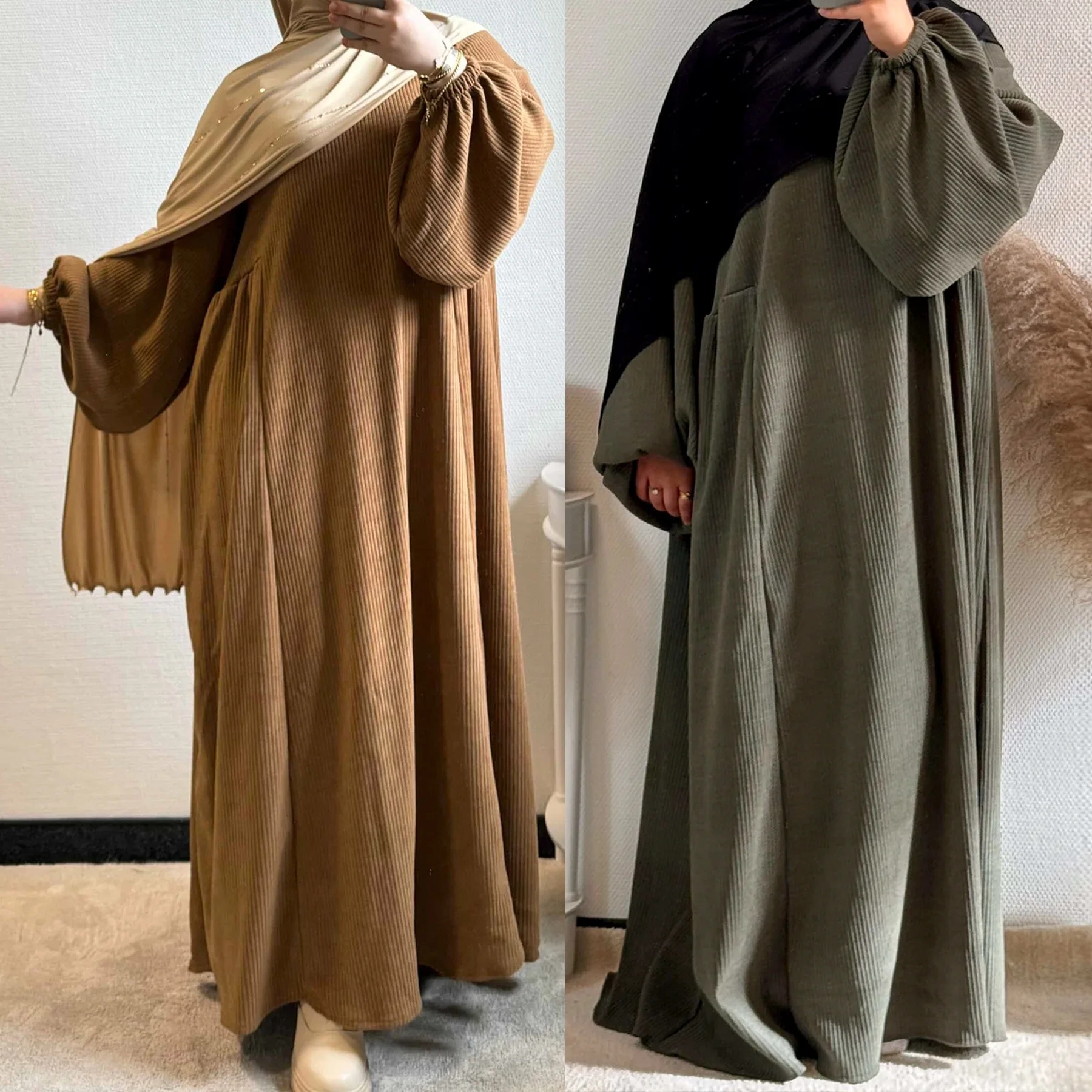 

Ramadan Muslim Abayas for Women Corduroy Maxi Dress Dubai Turkey Kaftan Eid Djellaba Kebaya Islam Jalabiya Caftan Marocain Femme