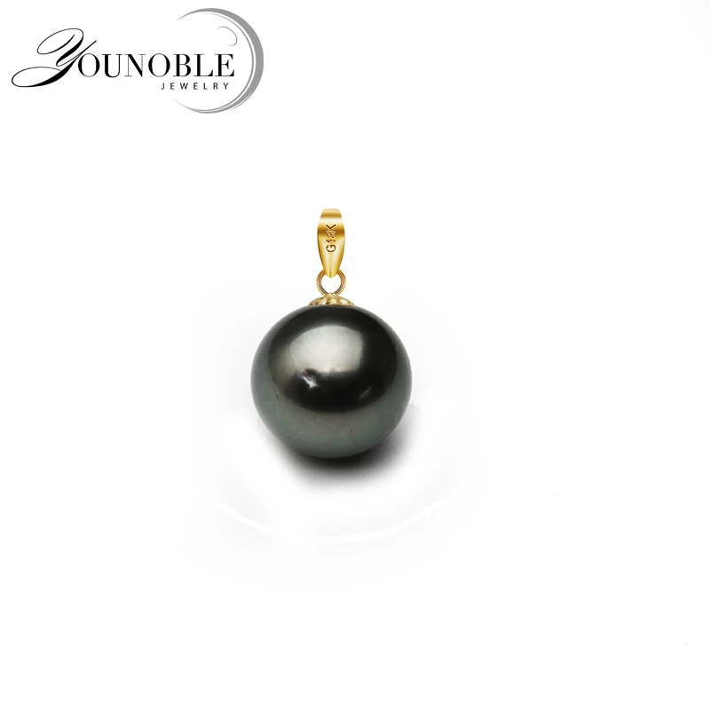 Real Natural Black Tahitian Pearl Pendant Women,18k Gold Pearl Pendant Without Chain Girls Mother Wife Birthday Gift AA+ Grade