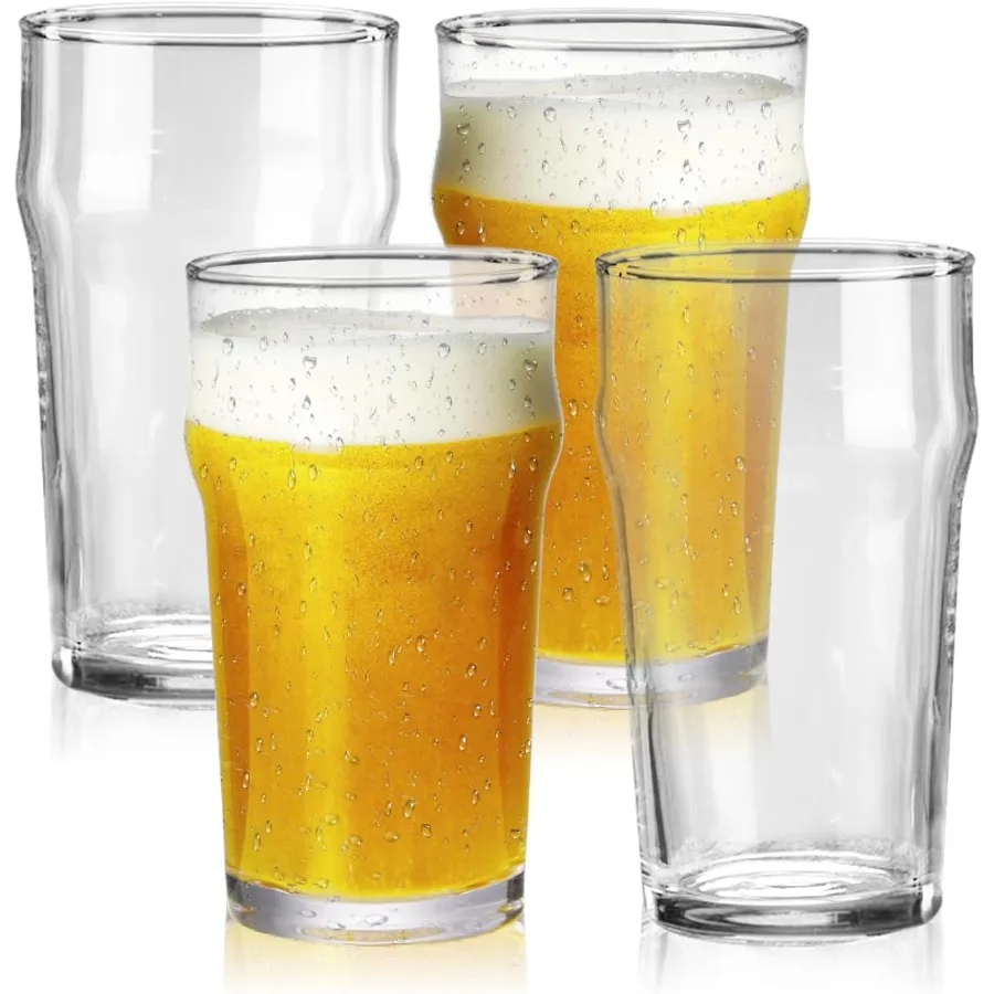 

20 oz Beer Glasses Set of 4 Easy to Stack and LeadFree Classic British Pint Glasses for Large Pub Craft Beer Serving Ideal for