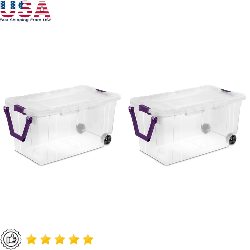 

160 Quart Wheeled Storage Bins with Latch Lid and Ergonomic Handle Easy Transport Pack of 2 Ideal Organizing Supplies