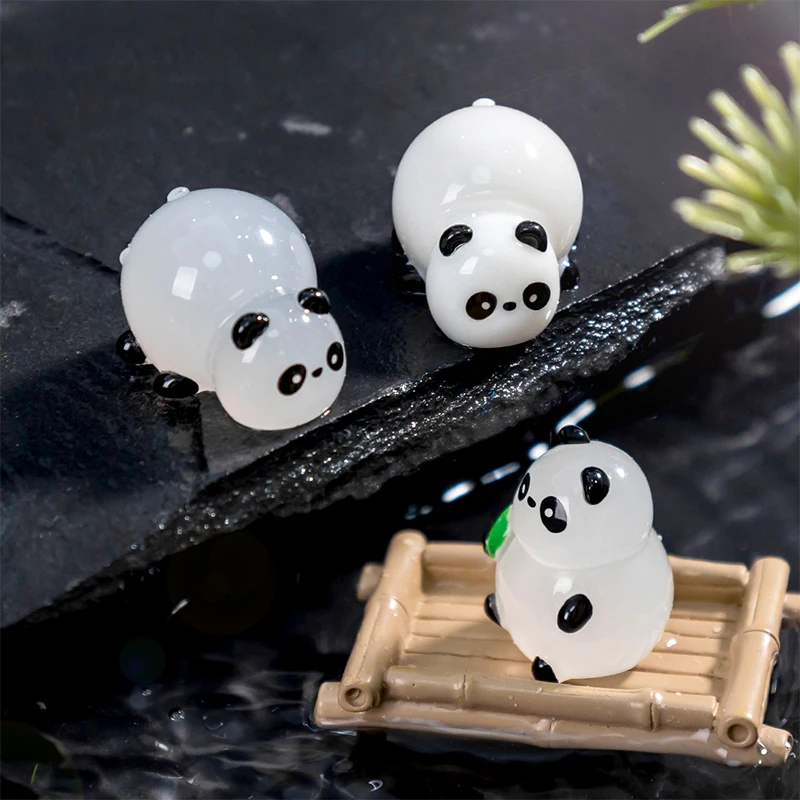 Cute Cartoon Luminous Bamboo Panda Toy Model Desktop Mini Ornaments DIY Home Decorations Drop-resistant Car Ornaments Gifts