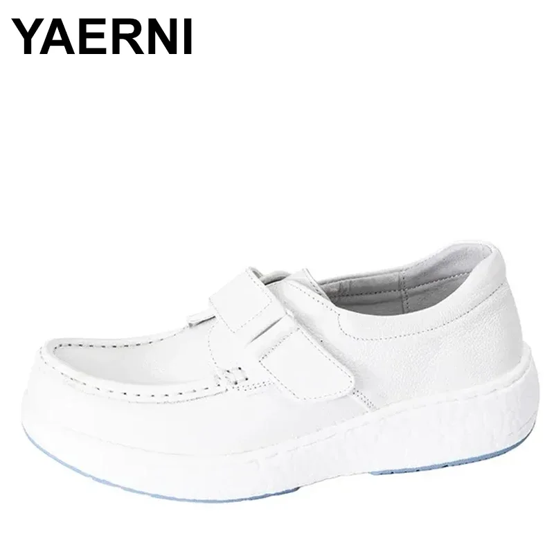 Spring Woman Nurse Flat Shoes Genuine Leather Slip on Moccains Ladies Round Toe White Flat Loafers Women Sneakers Creeper