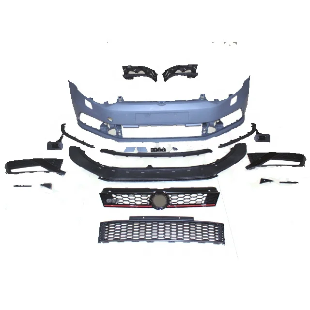 For Volkswagen Polo 2010-2018 Upgrade Front & Rear Bumper Kit PP Plastic Body with New Clip Fasteners for MK5 GTI