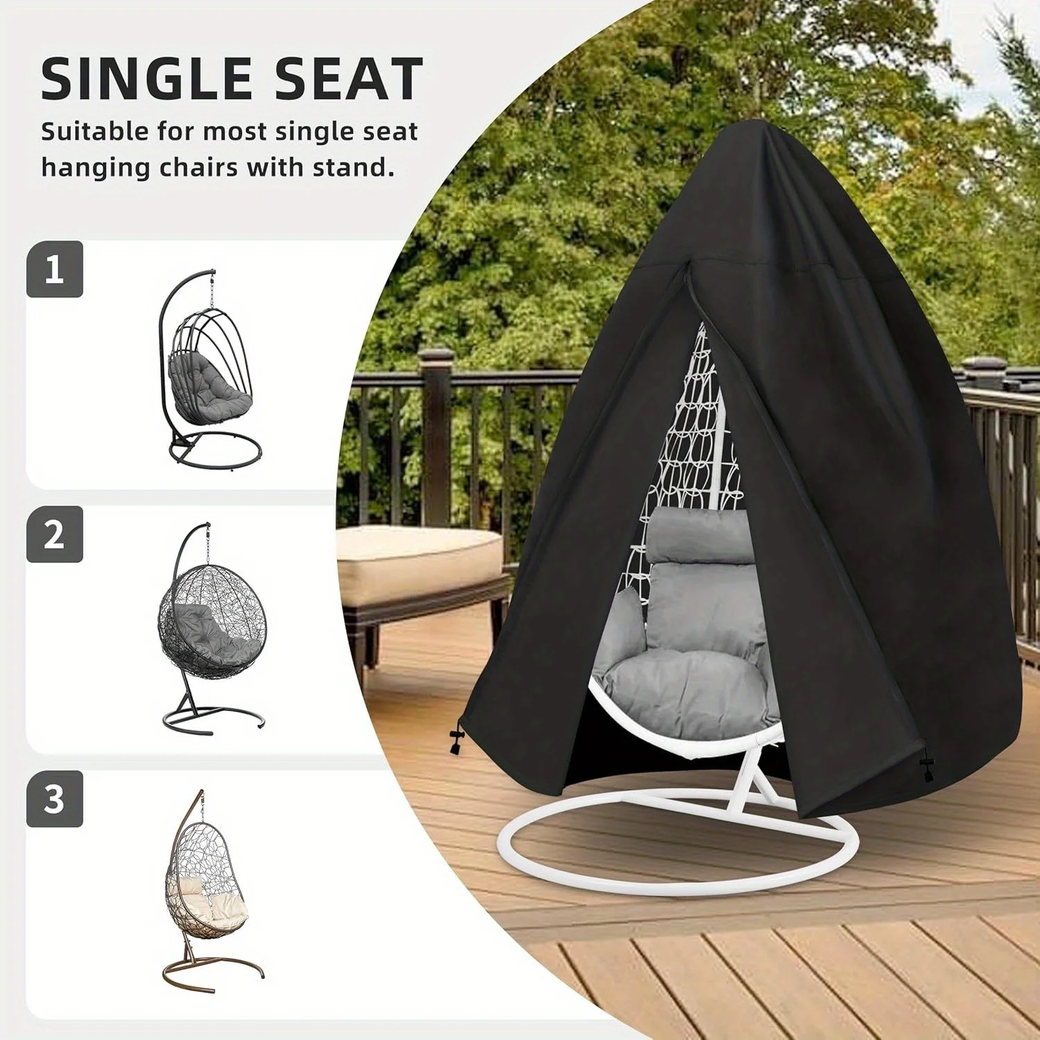 210D Heavy-Duty All-Weather Outdoor Egg Chair and Support Frame Cover with Zipper Closure
