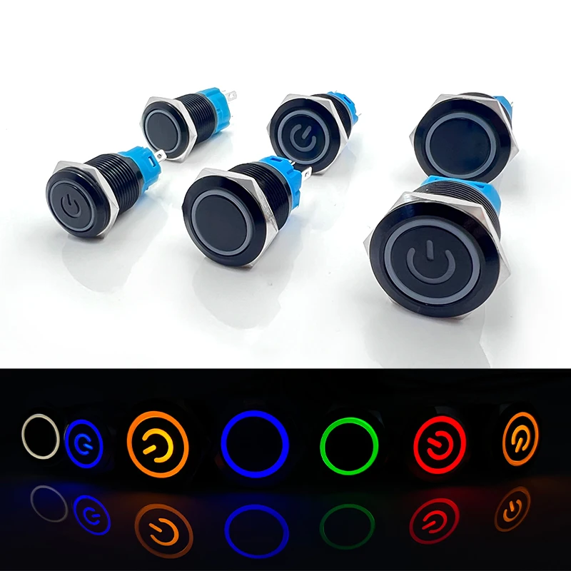 

Waterproof LED Metal Push Button Switch 16/19/22mm Momentary/Locking Flat Top 5 Colors (R/Y/B/G/W) 3-220V AC/DC for Control Pane
