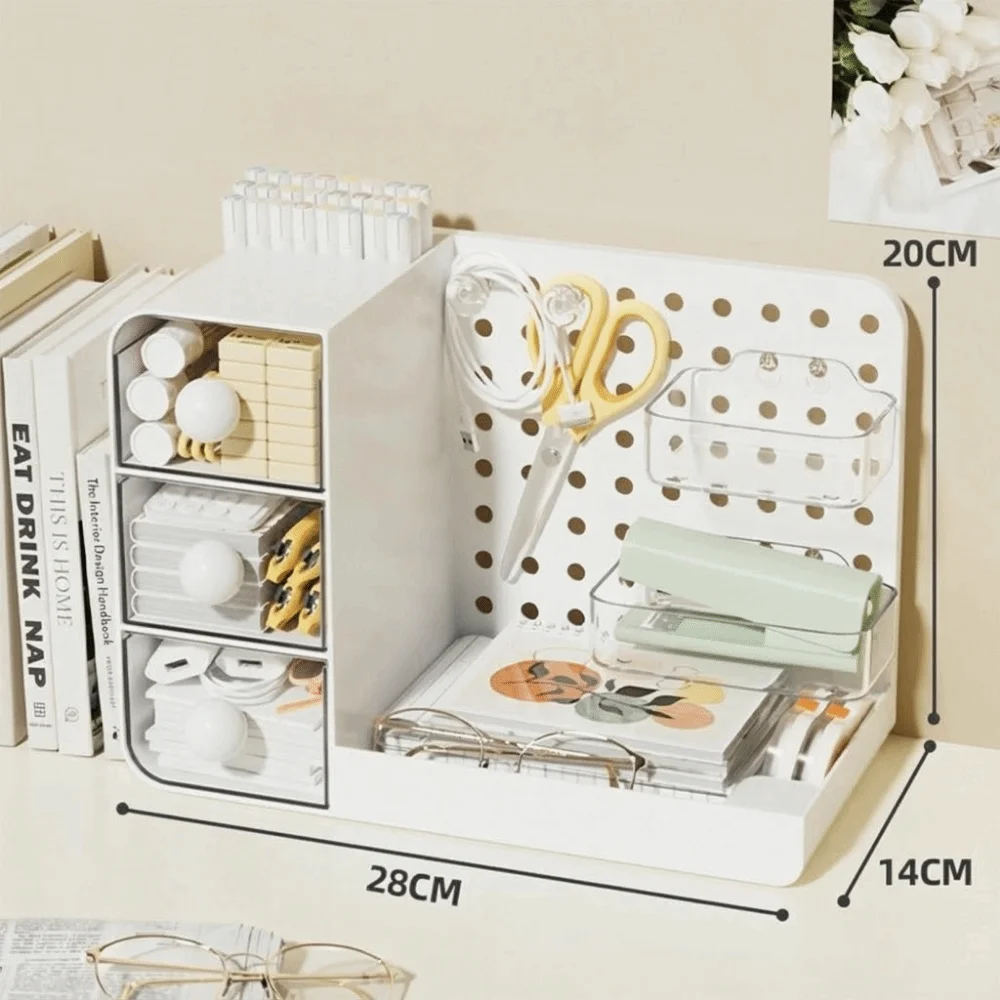 Multi-functional Desktop Storage Box Large Capacity White Yellow Stationery Organizing Box Organizing Drawer Style