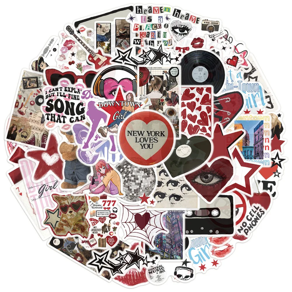 50PCS Downtown Y2K Stickers Trendy Guitar Suitcase Phone Case Laptop Decoration Waterproof Stickers