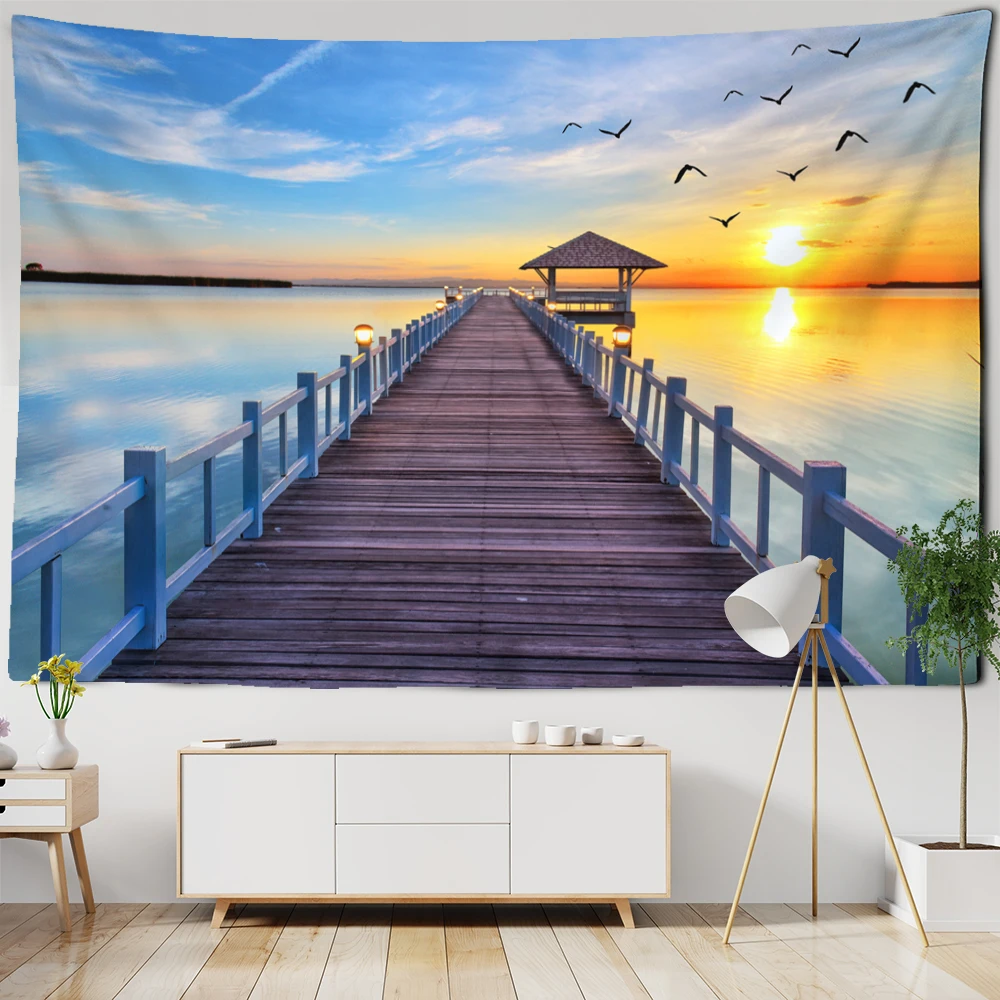 Sea View Castle Seagull Tapestry Wall Hanging Simple Modern Home Bohemian Hippie Art Aesthetics Room Decor