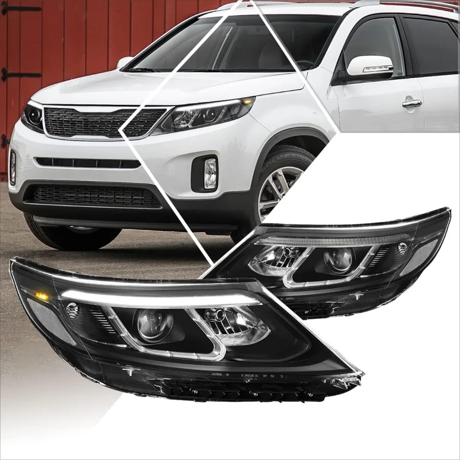 

3D LED DRL Projector Headlights Assembly Compatible with 1415 Kia Sorento EX SXBlack Housing Clear Corner