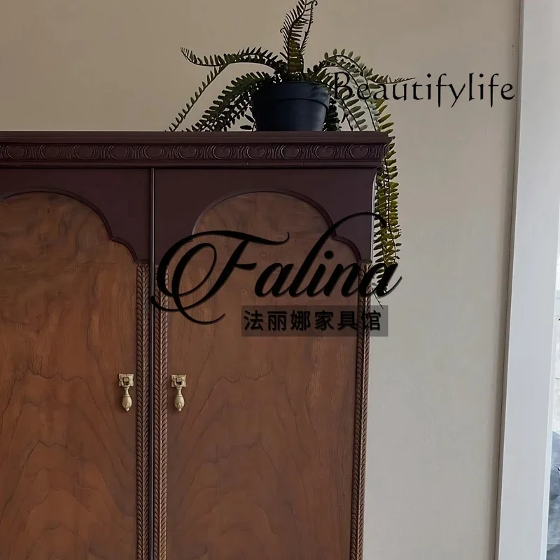 

WW French Retro Wine Cabinet Wall Locker American Living Room High Cabinet Light Luxury Solid Wood Dining Side Cabinet