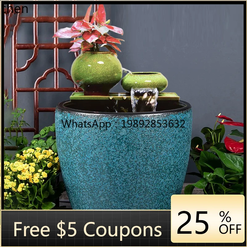 

AB Waterfall Flowing Water Fish Ceramic Large Tank Balcony Koi Fish Tank Circulating Water Landscaping
