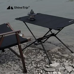 ShineTrip-Outdoor Aluminum Alloy Fabric Folding Table  Camping Storage Bag Desktop Storage Bag, Mesh Pocket  Car Table