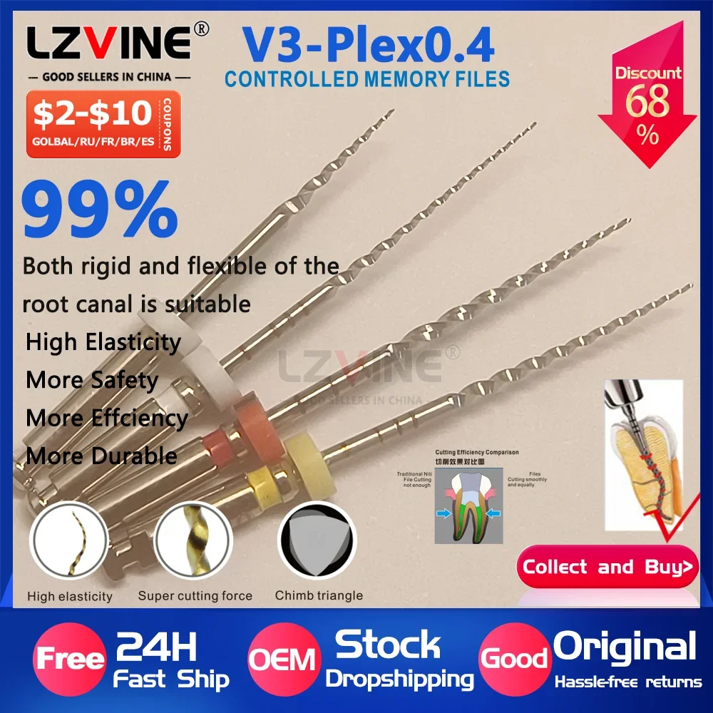 

Plex 0.4 Dental Root Canal File Heat-Activated Rotary Nitinol Tooth Pulp Files Thermally Activated Nickel-Titanium 4Pcs/Box 25MM