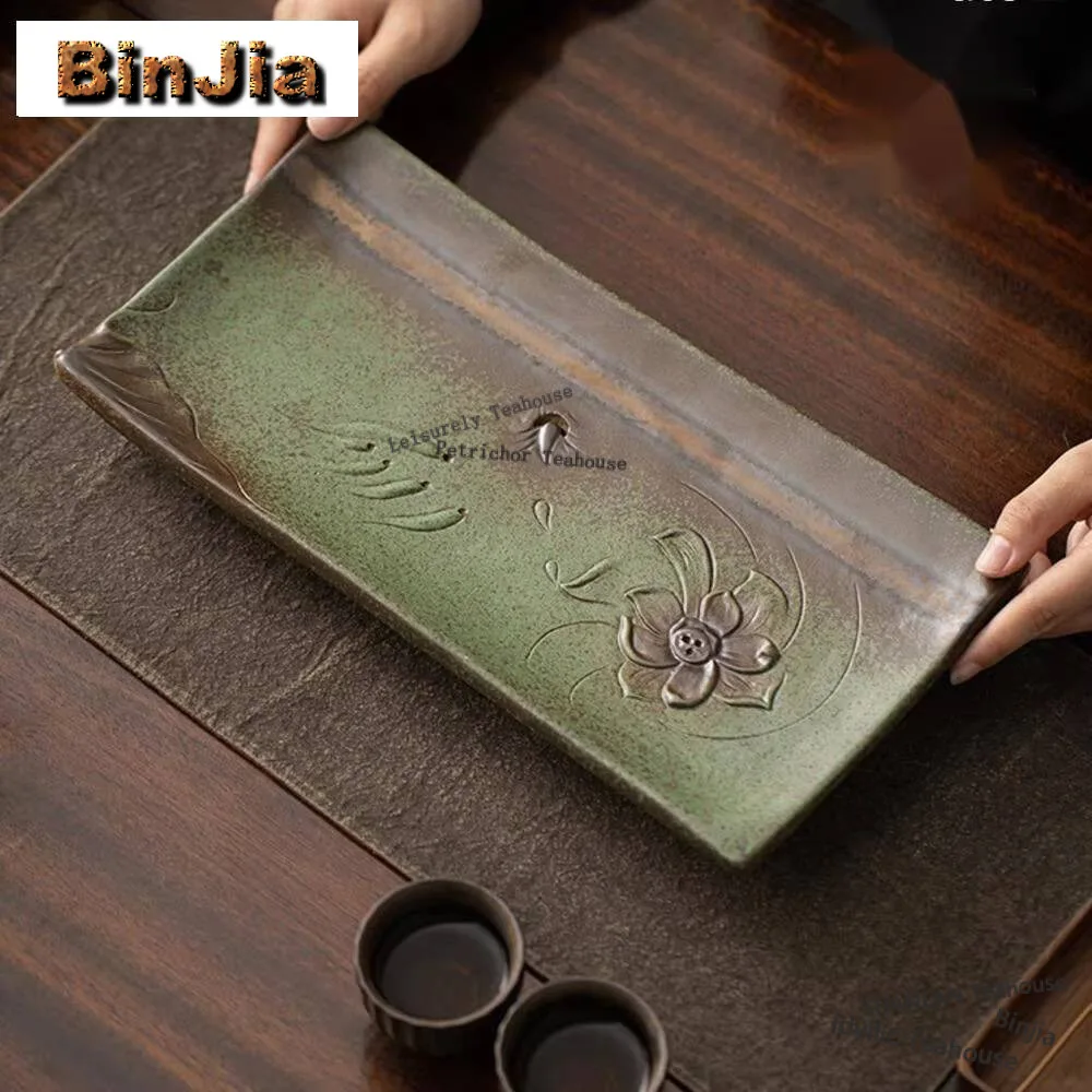 Antique Kiln Change Green Water Storage Pot Bearing Holder Ancient Dry Brew Table Tea Tray Base Tea Items Accessories Decoration