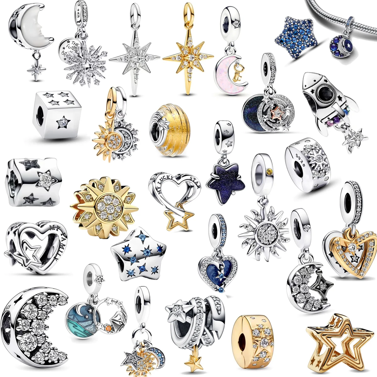 

New Moon & Star Series Luck Twinkle Sun Dangle Charms for Original 925 Charms Bracelet Silver Charm Bead For Women DIY Jewelry