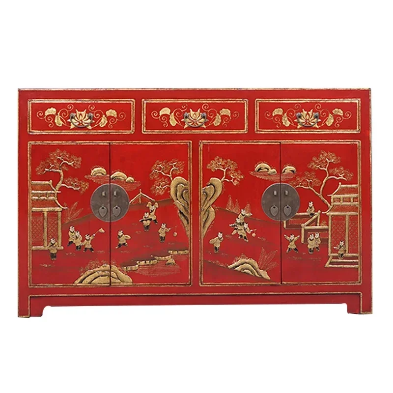 

Modern new Chinese gold stacking process mixed and matched classical decorative storage cabinet side cabinet