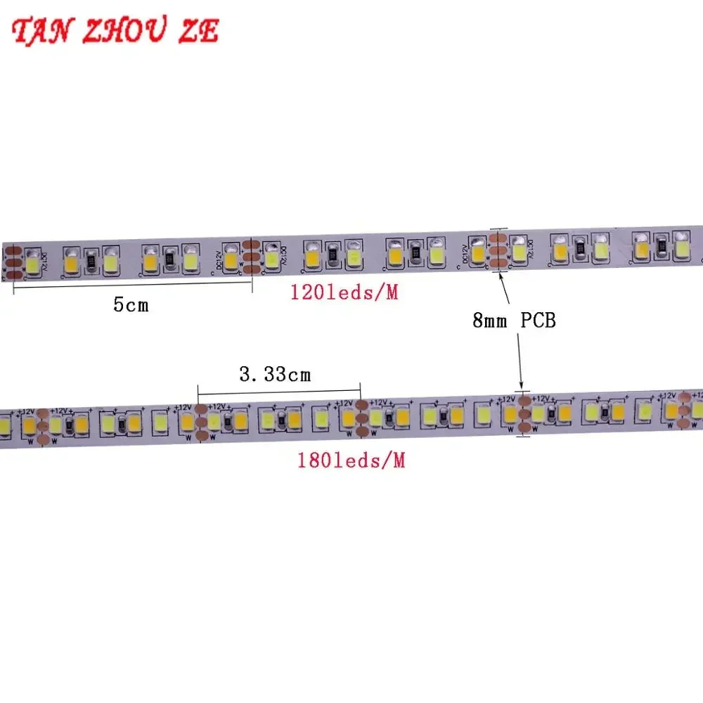 CRI80+ 2835 5M CCT Ściemnialna taśma LED Taśma świetlna 5 mm 8 mm 10 mm Biała 12 V 24 V Regulowana temperatura barwowa Elastyczna taśma wstążkowa