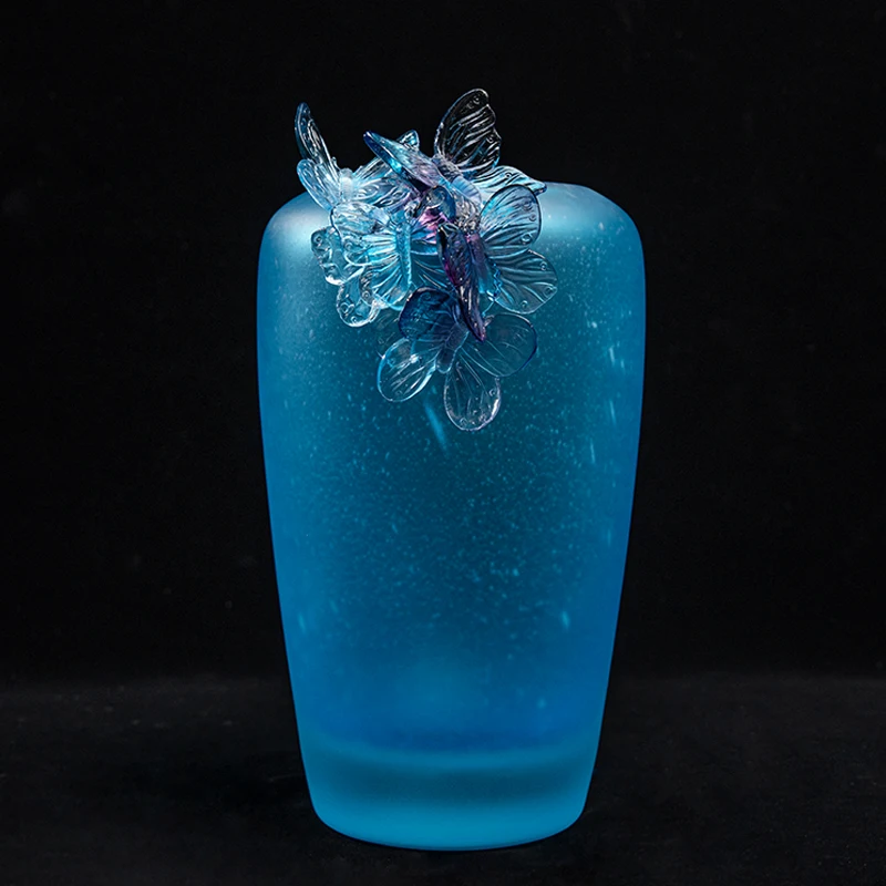 %W# Luxury Crystal Blue Glass Vase Modern Art Deco Crystal Vase, Table Decoration Vase