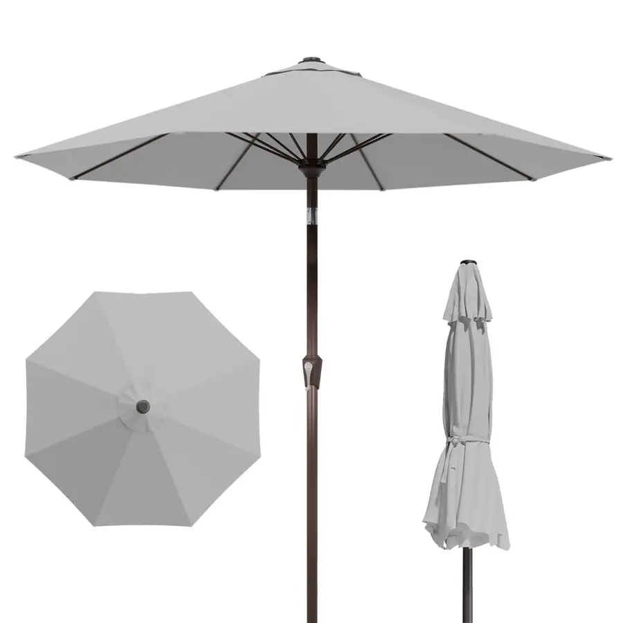 

9FT Patio Umbrella Outdoor Table Umbrella w Push Button Tilt and Crank, 8 Sturdy Ribs, UV Resistant Waterproof Market Umbrella f