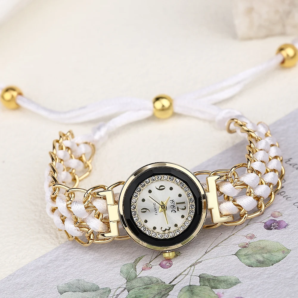 Summer Casual Fashionable Adjustable Woven Strap Quartz Bracelet Watches for Women