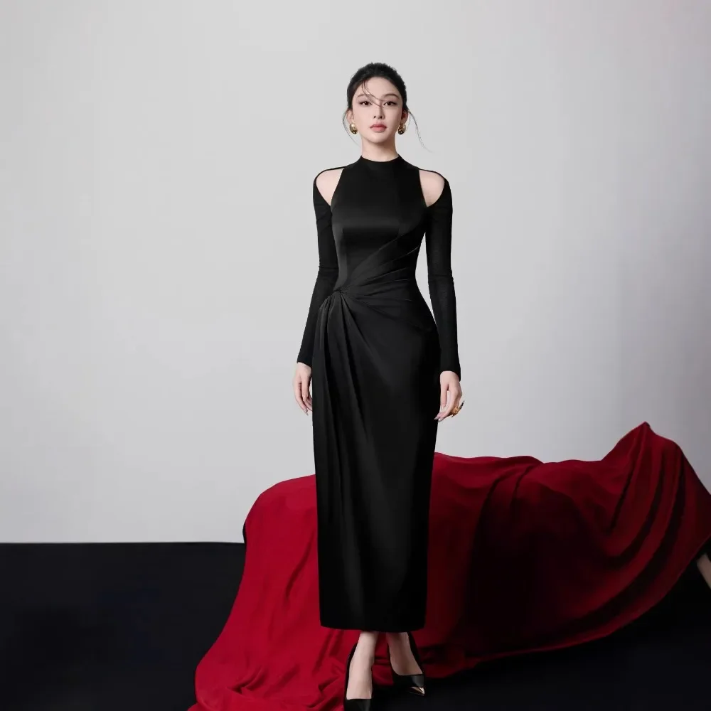 Fashionable Cut Out Mock Neck Dresses Luxury Sleek Tight Fitting Pencil Gown for Cocktail Party Dinner Date Night Art Exhibition