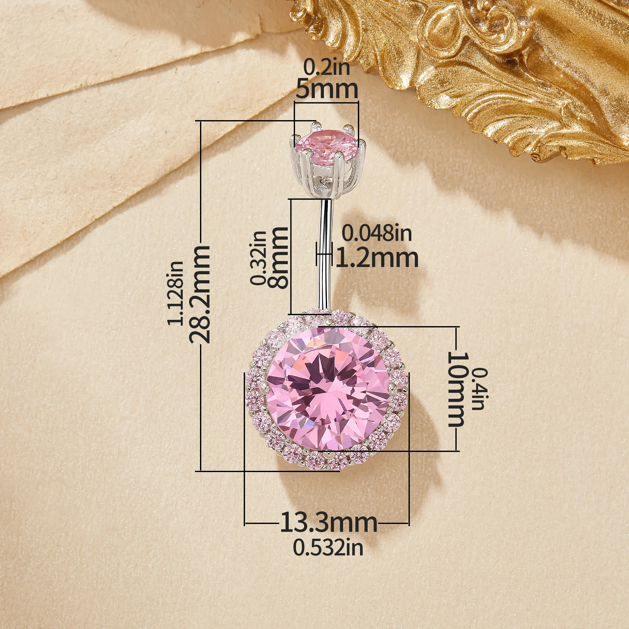 Halo Pink CZ Stone Solid 925 Sterling Silver Belly Button Ring Belly Piercing Navel Bar Curved Barbell Navel Ring 6710024
