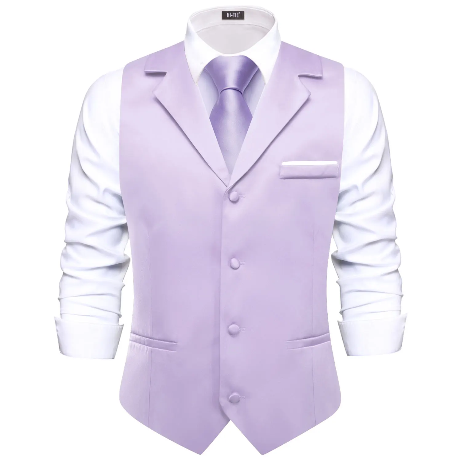 Hi-Tie Dusty Pink Solid V-neck Men Vest With Tie Jacquard Tuxedo