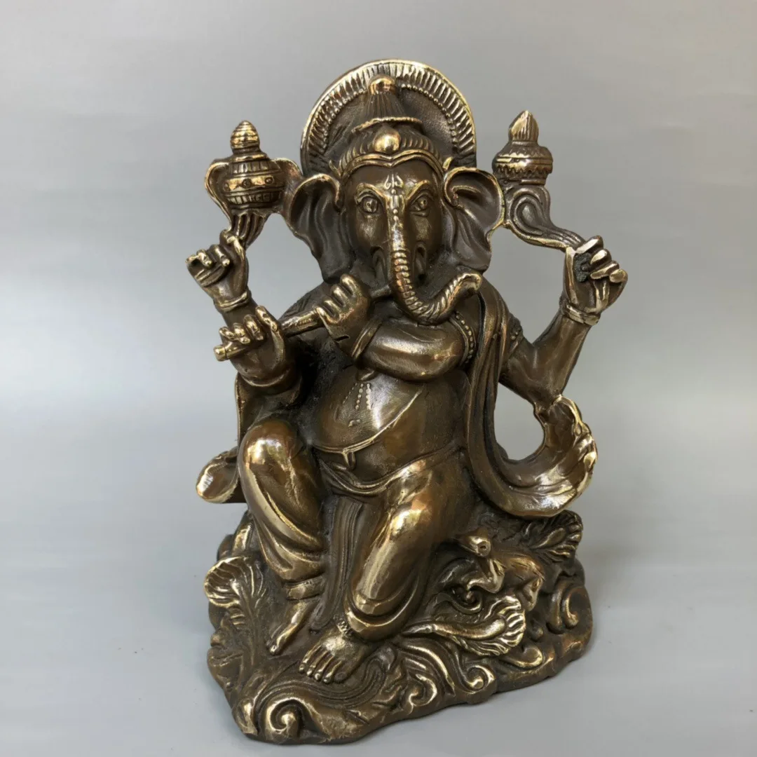 Antique brass Ganesha ornaments Guardian statue household Buddha halls offering ornaments Collect modern exquisite handicraft