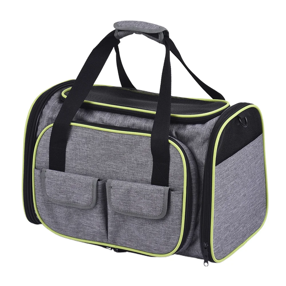 Expandable 600D Material Travel Pet Carrier Soft Sided Foldable Pet Dog Cat Carrier Bag with Fleece Mat Large Space Easy Carry