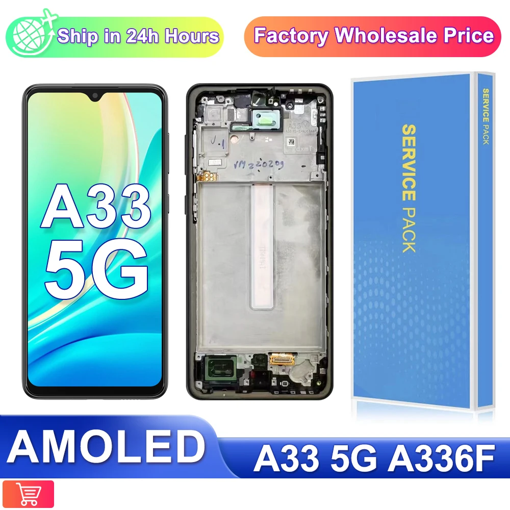 6.4 "AMOLED pour Samsung Galaxy A33 5G écran LCD A336 A336E A336B SM-A336B écran tactile numériseur assemblée remplacement + cadre
