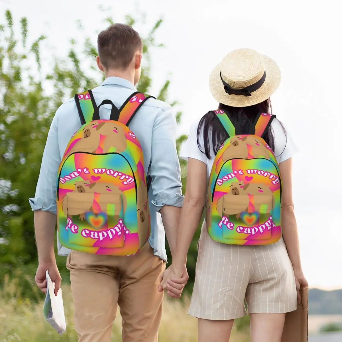 Don't Worry Be Cappy Capybara Student Backpack School Bag Hiking Travel Daypack for Men Women Bookbag Shoulder Bags