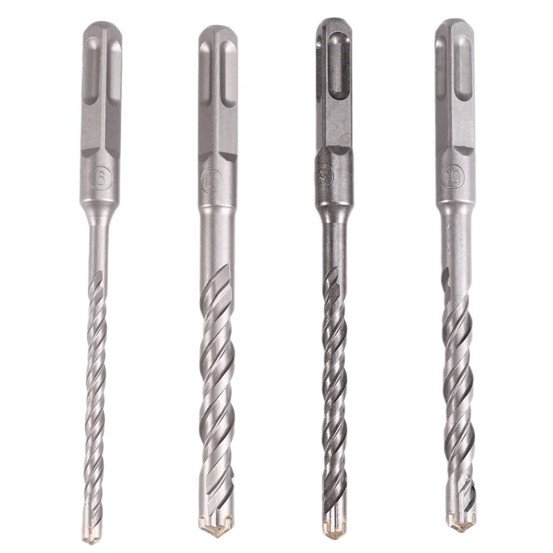 

ABFI 4PCS Concrete 6-12Mm Bit Cross Cutter Head Double Auger Hammer 150Mm Wall Brick Block Electric Hammer Masonry Bit