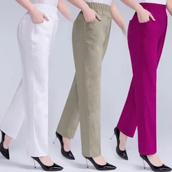 5XL nuovi pantaloni lunghi da donna pantaloni dritti in cotone elasticizzato a vita alta pantaloni da donna da ufficio larghi e solidi