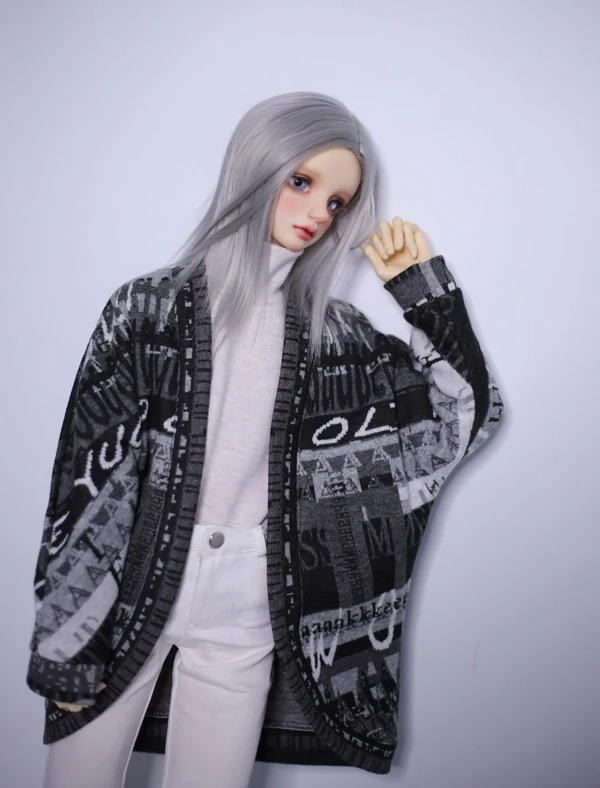 

BJD Doll Clothes Black Gray Pattern Curved Hem Bat Cardigan Coat For 1/3 1/4 BJD SD DD MSD MDD SD13 SD17 POPO68 Uncle SSDF Doll