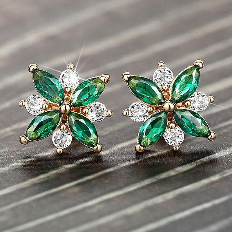 أقراط نسائية من Huitan باللون الذهبي بتصميم زهرة مع تشيكوسلوفاكيا أبيض/أخضر لحفلات الزفاف والخطوبة وإكسسوارات لطيفة ورائعة