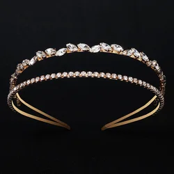 Miallo Gold color Double Layer rhinestones Hair hoop Headband For Women Luxury Bride Wedding Crystal Hair Accessories Gift