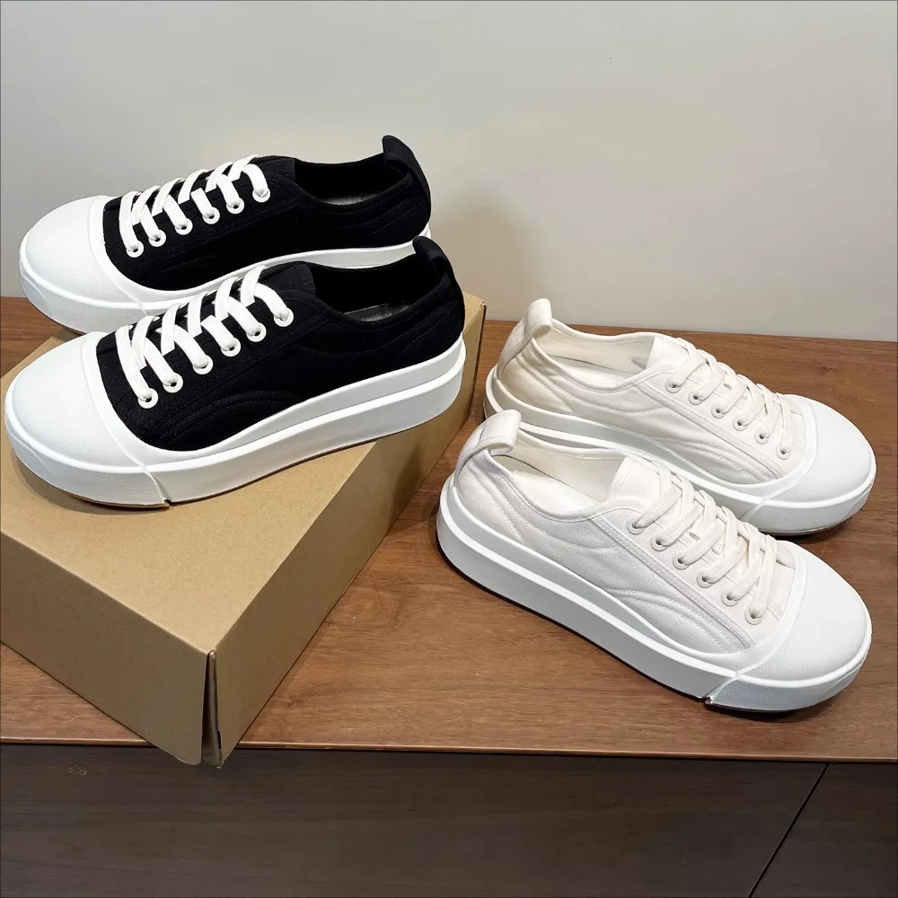 NIGO Retro Fashionable Thick Bottom Canvas Shoes Lace Up Casual Board Shoes Spring Fashion Black White Hundred Shoes #NGSH1757