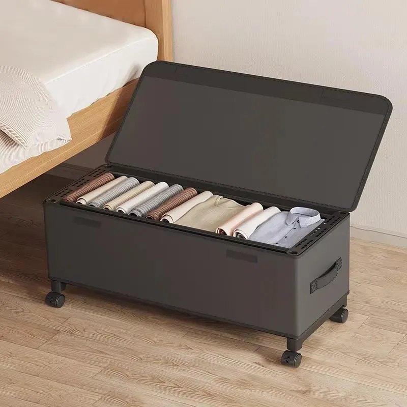 Under Bed Storage Boxes with Wheels Transparent Lid Rolling Metal Drawers Container for Clothes Organization Space Saving
