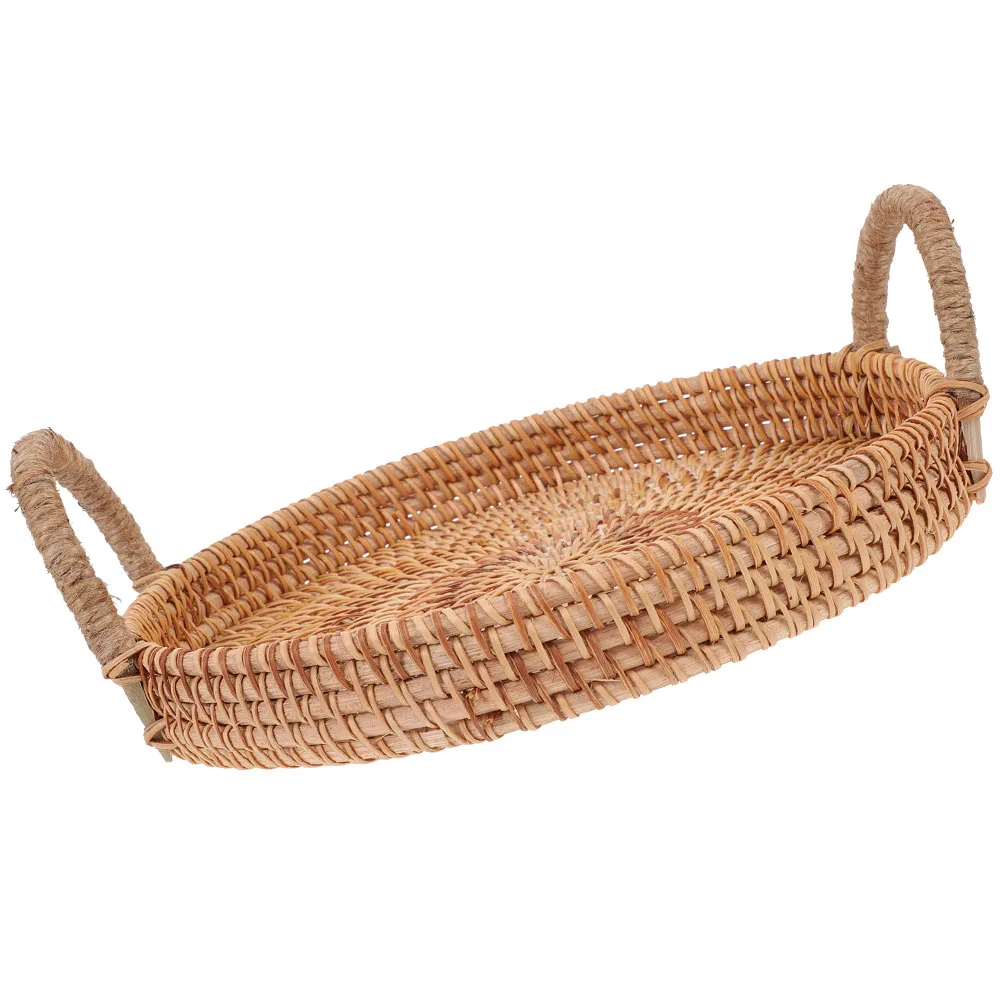 

Small Round Woven Basket Handmade Fruit Tray Multipurpose Storage Basket Serving Tray Bread Snack Holder for Kitchen Coffee