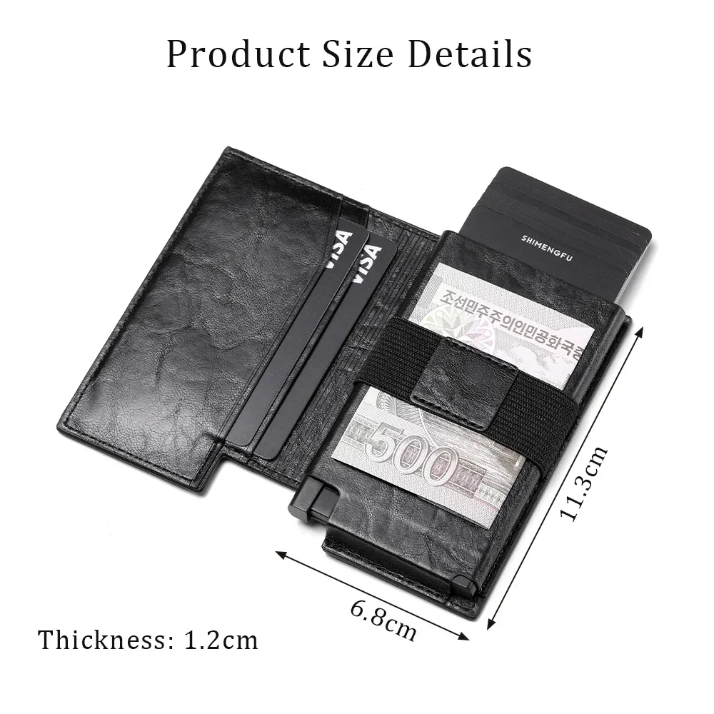 แฟชั่นหนังโลหะ ID บัตรเครดิต RFID กระเป๋าสตางค์ผู้ชายกระเป๋าสตางค์ Hasp คาร์บอนไฟเบอร์ธุรกิจอลูมิเนียมกระเป๋า Pop Up Smart Design