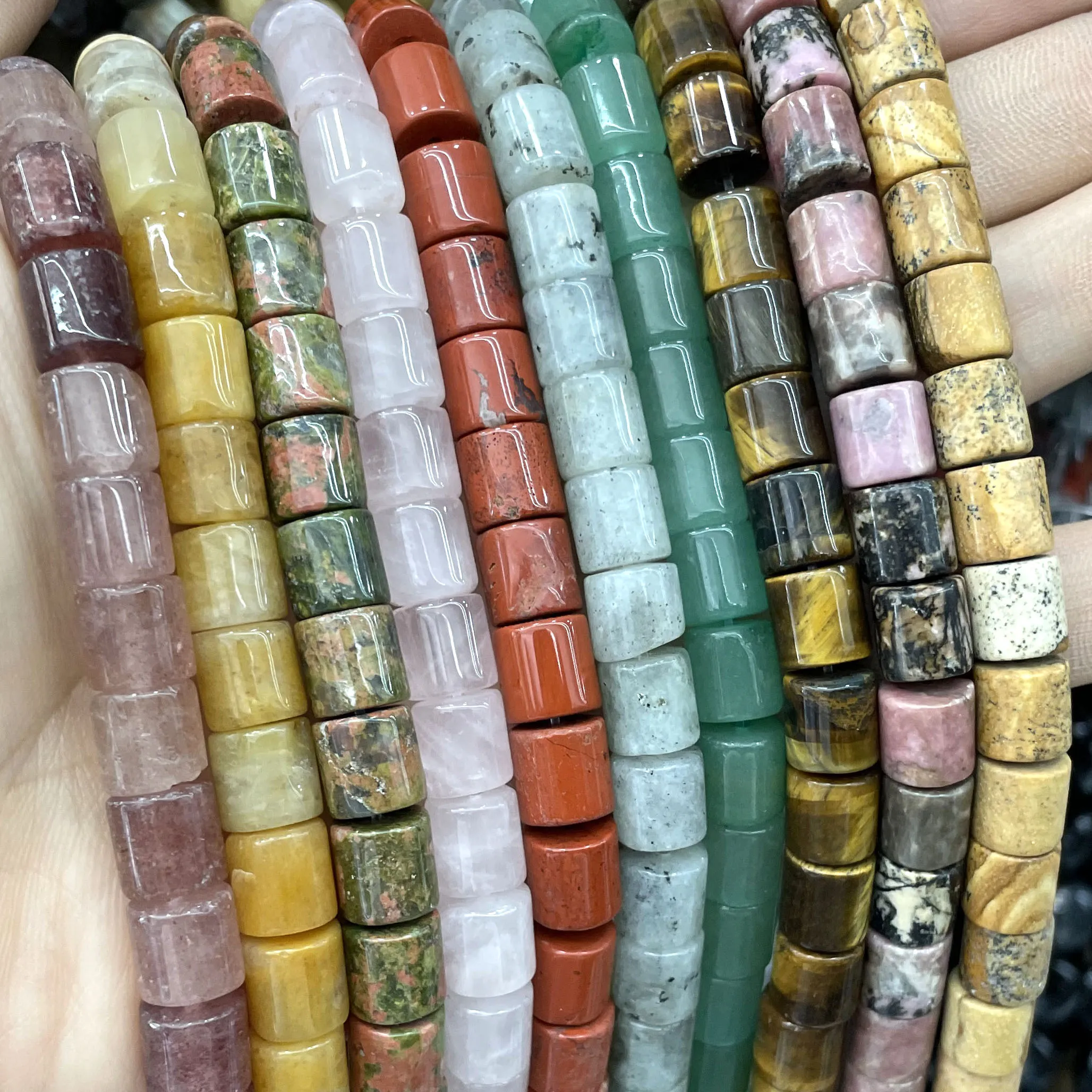 8MM Natural Stone Cylinder Shape Aventurine Quartz Jades Labradorite Spacer Beads For Jewelry Making DIY Bracelet Accessories