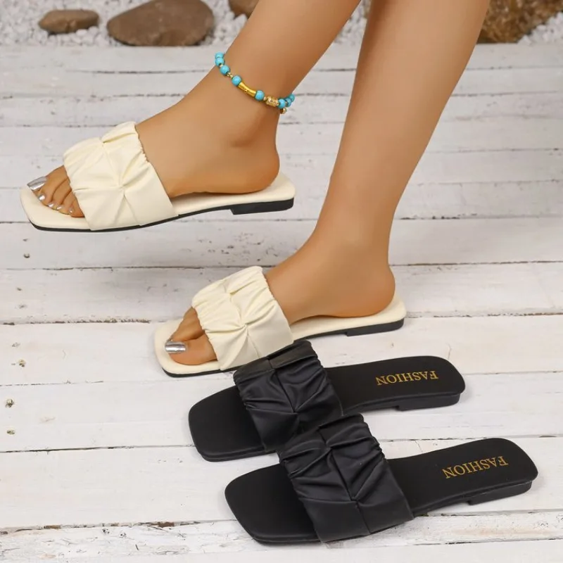 

Fashion Square Head Sandals Women Summer Shoes for Women Flat Sandals Korean Style Slippers Summer Sandalias De Mujer Footwear
