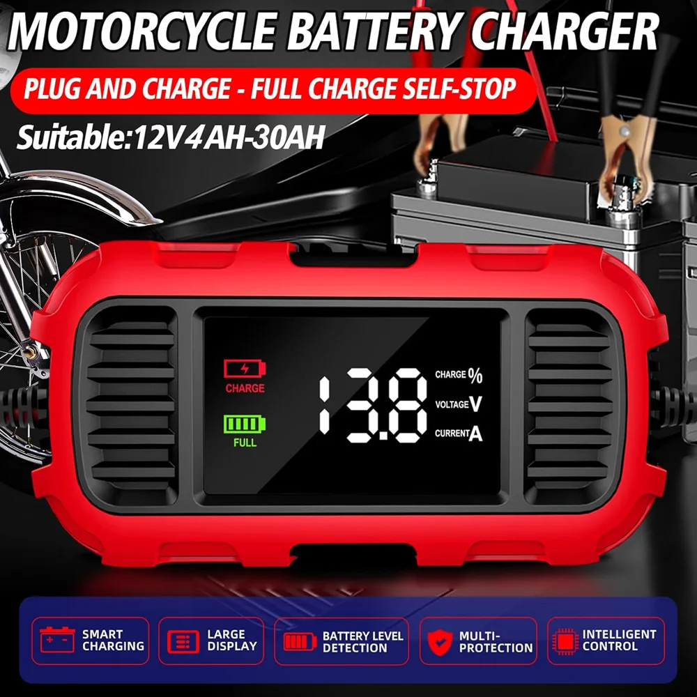 12V 2A Automatic Smart Battery Charger for Charge AGM GEL SLA And Wet Batteries Motorcycle Battery Charger Tools