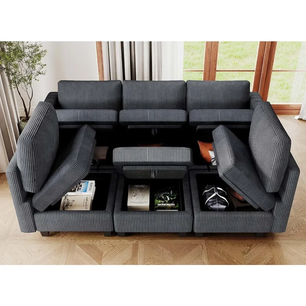 Sleeper Storage Modular Sectional Ottoman Corduroy Sectional Couch with Chaise Convertible Modern Sectional Sofa Couch Dark Grey