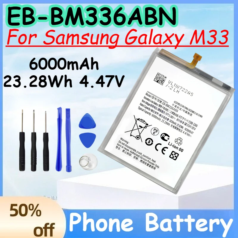 

EB-BM336ABN 6000mAh 23.28Wh 4.47V Battery for Samsung Galaxy M33 Replace Mobile Phone Battery +Free Tools