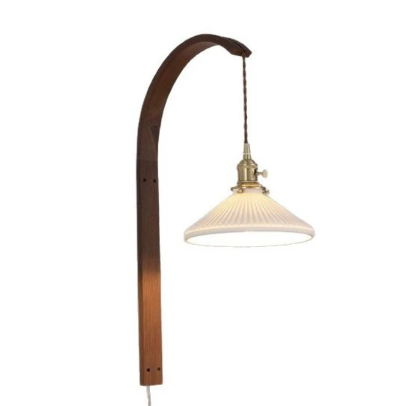 

Medieval wabi-sabi wind niche, retro homestay living room bedroom bedside lamp, tea room atmosphere solid wood creative wall