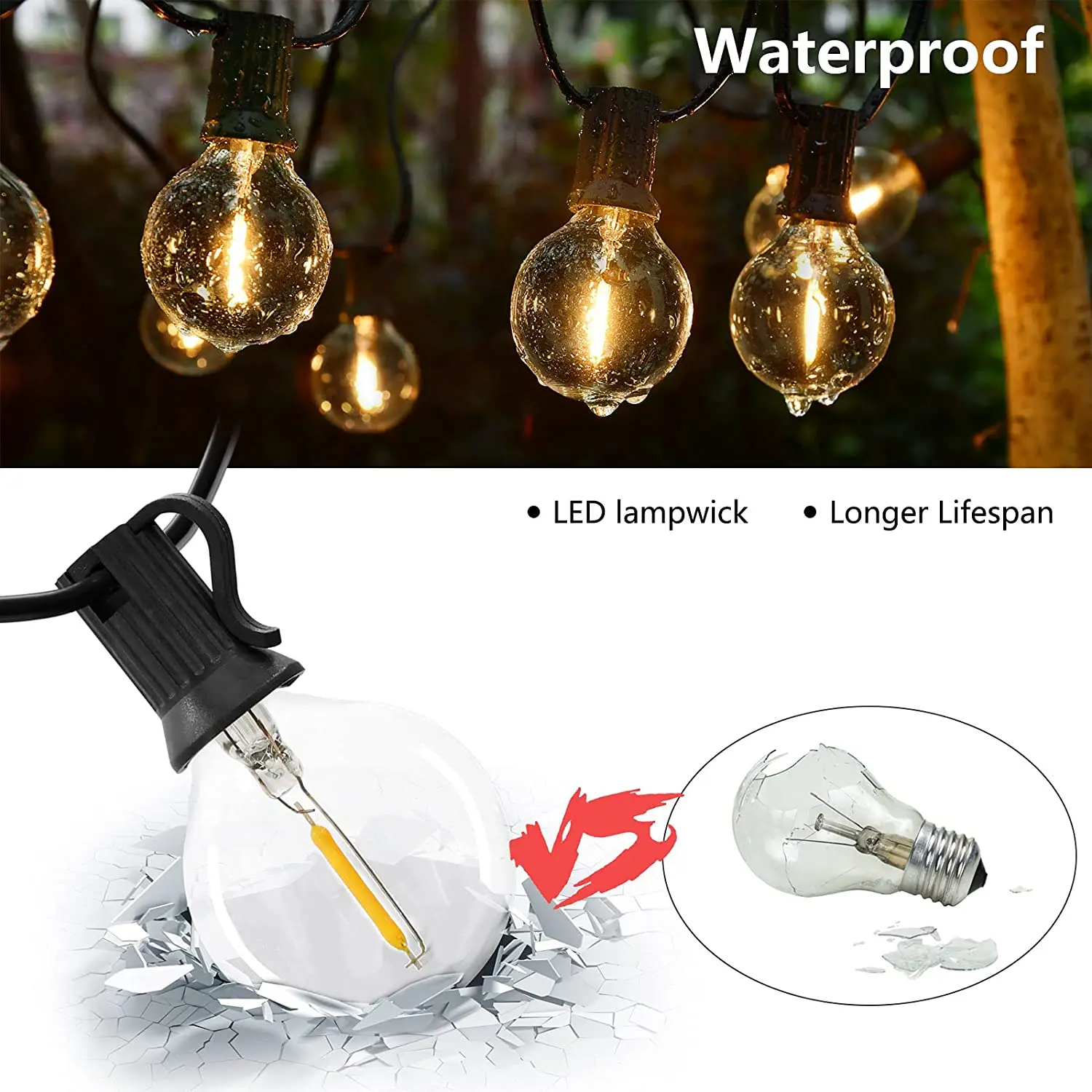 Wasserdicht G40 Terrasse Lichter mit 25 Vintage Klare Glühlampen Hängen Hinterhof Lichter für Outdoor Indoor Cafe Hof Veranda