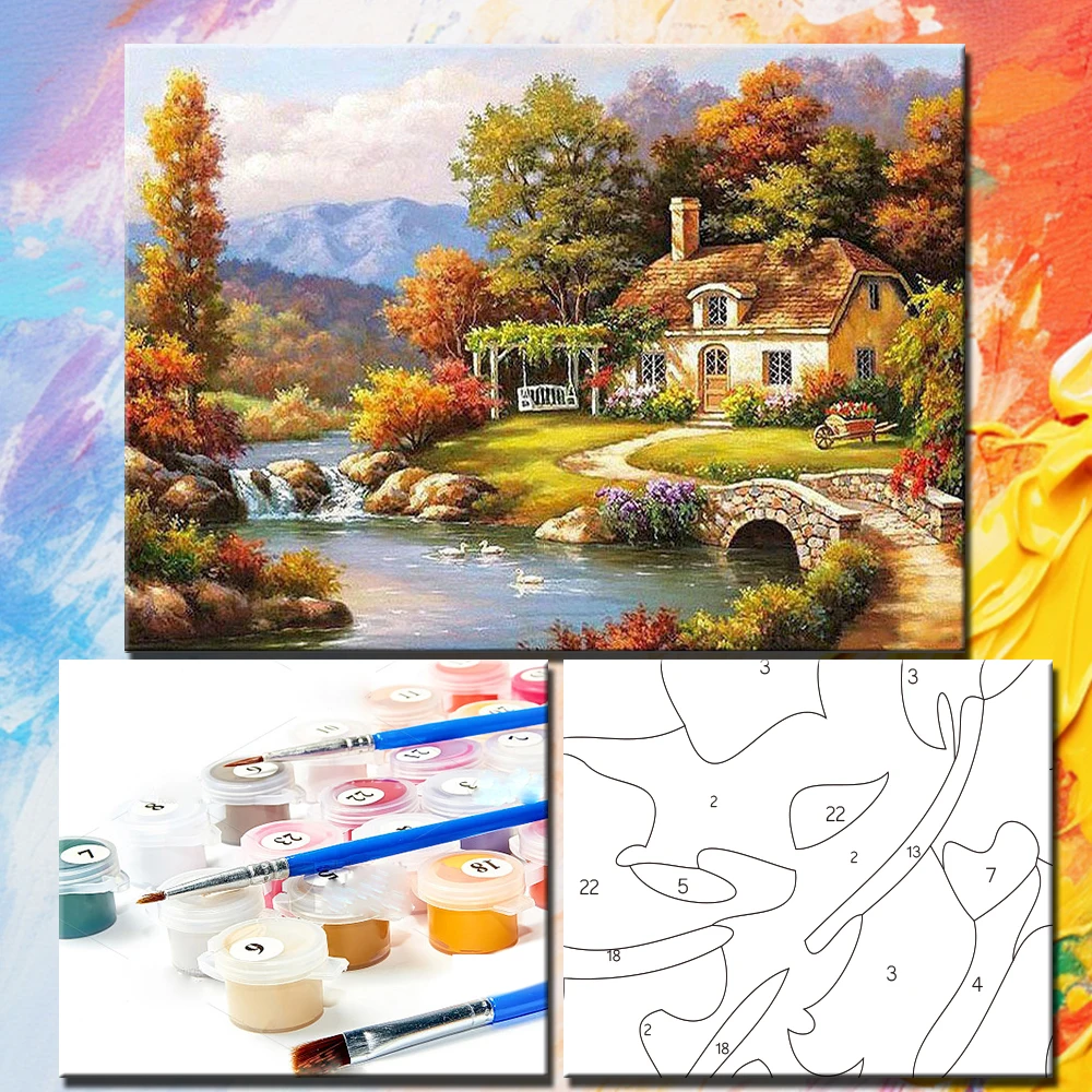 CHENISTORY Diy Oil Painting By Numbers Town Landscape By Numbers Acrylic Paint Pictures Hand Painted Canvas For Home Decoration