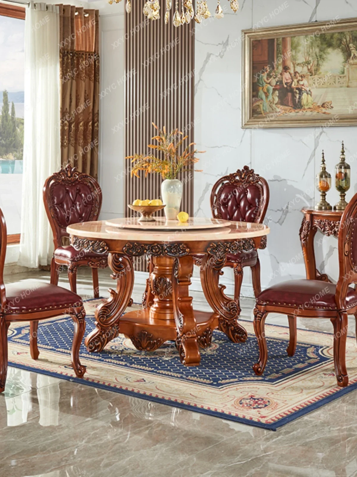 Dining Tables and Chairs Set Marble Solid Wood round Dining Table Living Room Home Dining Table