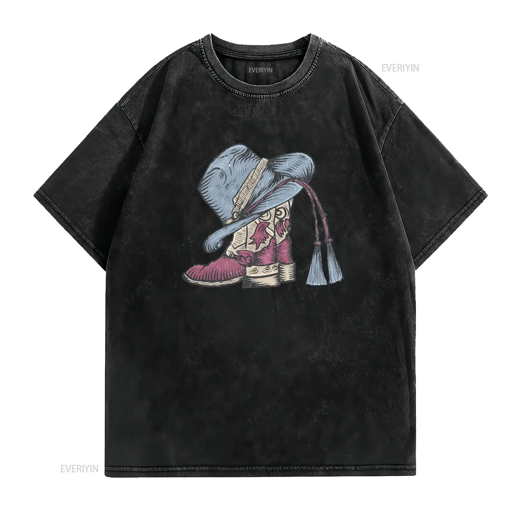 Cowgirl Boots T Shirt Vintage Western Boho Country Style Oversized for Women vintage Washed Unisex Casual Top For Everyday Wear